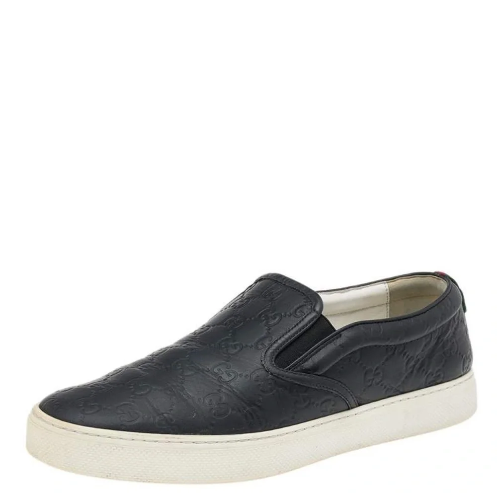 Men’s Gucci Guccissima Embossed Black Slip-On Loafers Sneakers Size 9